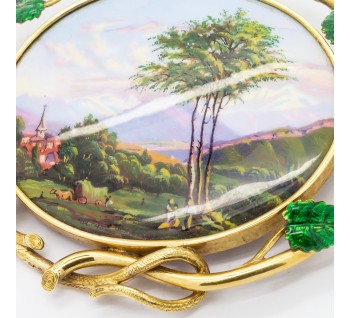 Antique Swiss Enamel and Gold Brooch, Circa 1870