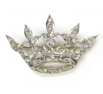 Antique Diamond Platinum and Gold Crown Brooch, Circa 1915