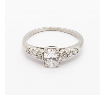 Vintage Oval Diamond and Platinum Ring 0.51 Carats