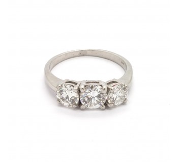 Modern Three Stone Diamond and Platinum Ring, 1.60ct