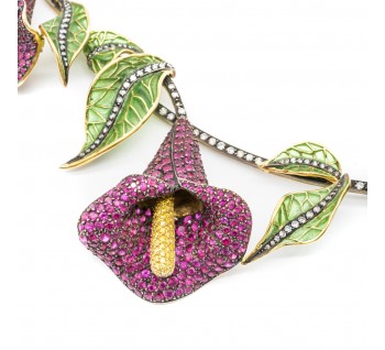 Moira Ruby, Diamond, Silver and Gold Calla Lily Necklace