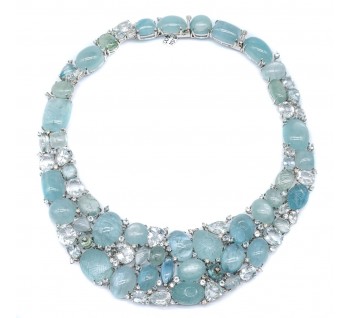 Aquamarine and Diamond Cluster Necklace