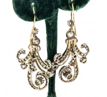 Antique Diamond Silver and Gold Earrings, Circa 1890