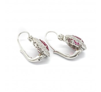 Ruby, Diamond and Platinum Cluster Earrings