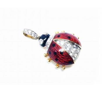 Ladybird Red Enamel and Diamond Pendant