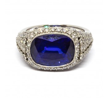 Modern Cushion Cut Sapphire Diamond  and Platinum Ring, 8.64ct