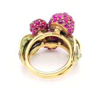 Ruby, Enamel and Diamond Raspberry Ring