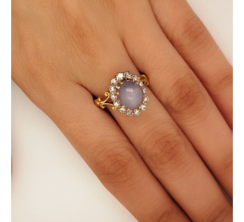 Star Sapphire and Diamond Cluster Ring