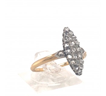 Antique Diamond Silver and Gold Navette Ring, Circa 1880