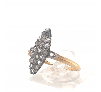 Antique Diamond Silver and Gold Navette Ring, Circa 1880