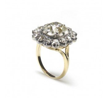 Old-Cut Diamond and Silver-Upon-Gold Cluster Ring, 4.18ct