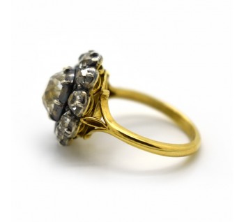 Old Cut Diamond Silver-Upon-Gold Cluster Ring, 2.44ct