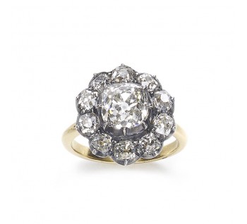 Old Cut Diamond Silver-Upon-Gold Cluster Ring, 2.44ct
