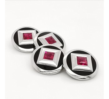 Art Deco Ruby, Black Onyx and Platinum Cufflinks, Circa 1930