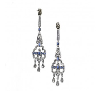 Diamond, Sapphire and Platinum Earrings, Circa 1980