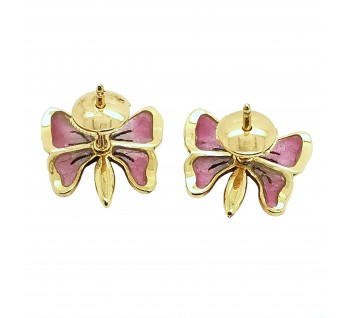 Moira Pink Plique à Jour Enamel, Diamond and Gold Butterfly Earrings