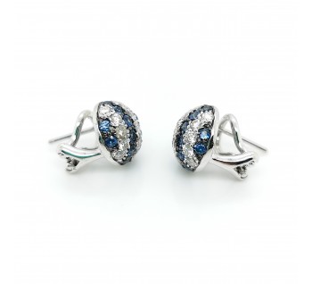 Modern Sapphire Diamond and White Gold Stripe Earrings