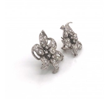 Vintage Diamond and White Gold Flower Earrings, Circa 1950
