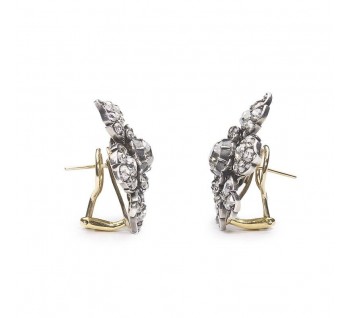 Antique Diamond and Silver-Upon-Gold Flower Earrings, Circa 1880, 9.00 Carats