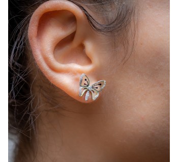 Moira Plique à Jour Enamel, Diamond and White Gold Butterfly Earrings