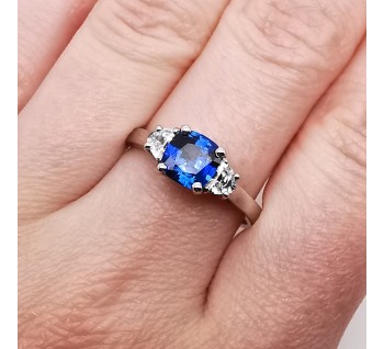 Sapphire and Half Moon Diamond Platinum Ring