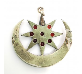 Antique Bohemian Garnet Star and Crescent Pendant, Circa 1890