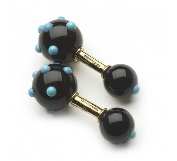Tiffany Schlumberger Black Onyx, Turquoise and Gold Cufflinks, Circa 1960