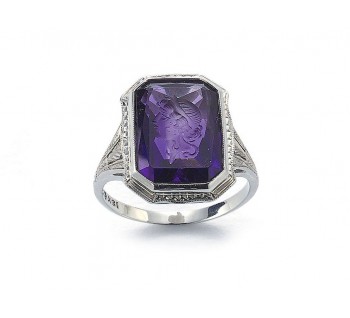 Vintage Amethyst Intaglio and 18ct White Gold Ring