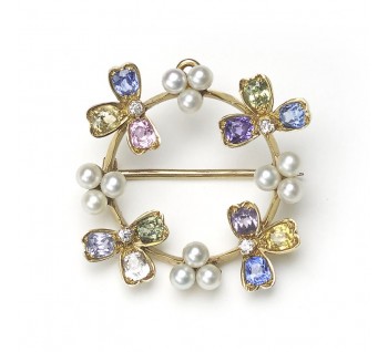 Vintage Tiffany & Co. Gem Set Pearl and Gold Pendant Brooch, Circa 1937