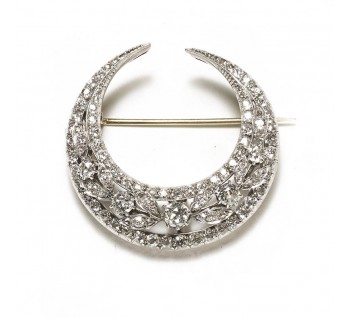 Antique Diamond, Silver and Gold Crescent Brooch, Circa 1900