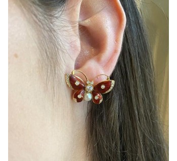 Red Enamel and Diamond Butterfly Earrings