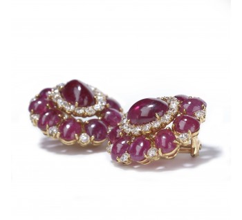 Vintage Cabochon Ruby And Diamond Earrings