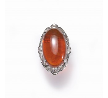 Modern Fire Opal Diamond and Platinum Cluster Ring