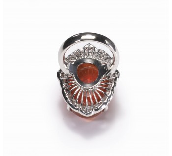Modern Fire Opal Diamond and Platinum Cluster Ring