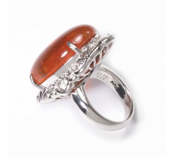 Modern Fire Opal Diamond and Platinum Cluster Ring