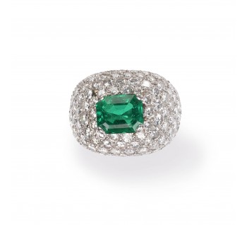 Emerald And Diamond Bombé Cluster 18ct Gold Ring