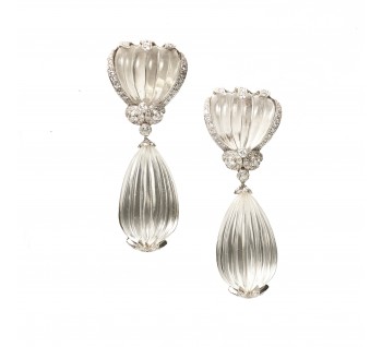 Fluted Rock Crystal And Diamond Drop Earrings, 4.50ct