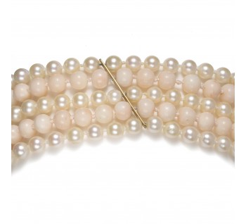 Vintage Coral And Cultured Pearl Five Row Necklace, Circa 1970