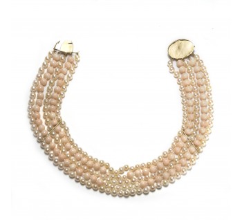 Vintage Coral And Cultured Pearl Five Row Necklace, Circa 1970