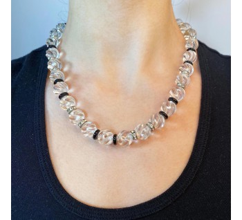 Carved Rock Crystal and Black Onyx Necklace