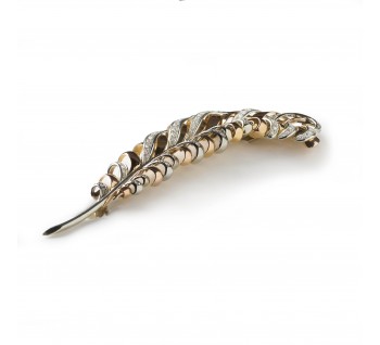 Vintage Gold And Diamond Feather Brooch, 3.50ct