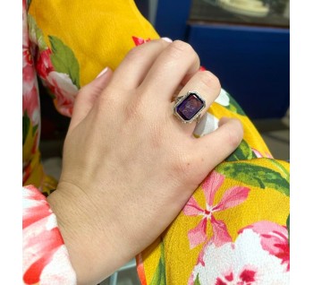 Vintage Amethyst Intaglio and 18ct White Gold Ring