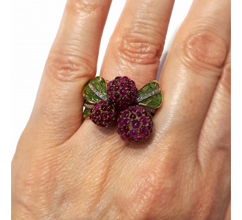 Ruby, Enamel and Diamond Raspberry Ring
