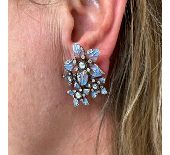 Moira Plique à Jour Enamel and Diamond Flower Earrings