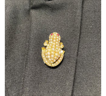 Antique Gold, Pearl & Ruby Frog Brooch, Circa 1900