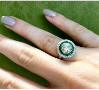 Diamond, Emerald and Platinum Target Ring, 1.29ct
