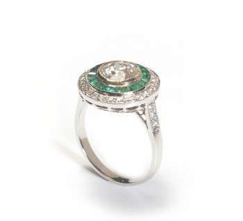 Diamond, Emerald and Platinum Target Ring, 1.29ct