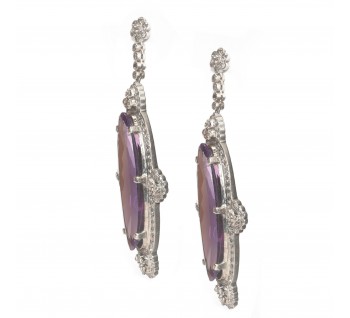 Amethyst Diamond and Silver Drop Earrings, 40.00ct
