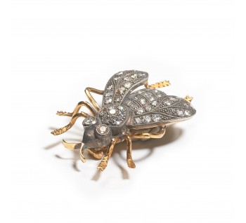 Modern Diamond Silver and Gold Bee Brooch