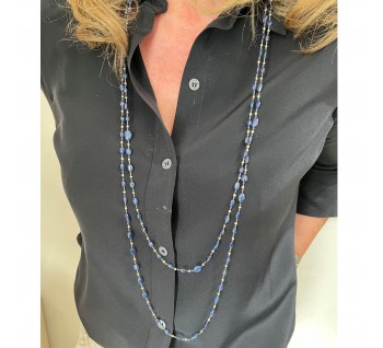 Sapphire, Pearl and White Gold Long Chain Necklace